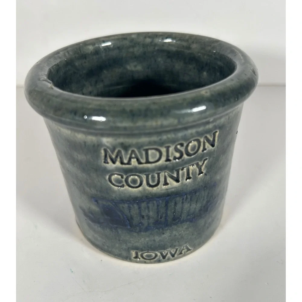 New Harmony Pottery 1994 Madison County Iowa Stoneware Crock R.P. Leckband Blue